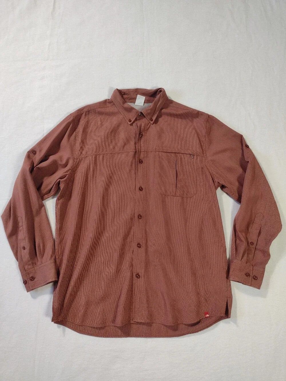 The North Face Striped Modal Button Up Zip Pocket Roll Tab Sleeve Hiking Shirt